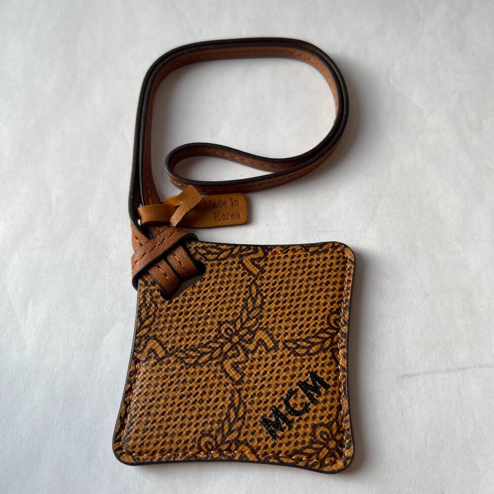 MCM Logo Print Leather Air Tag Luggage Tag - Cognac - NWOT